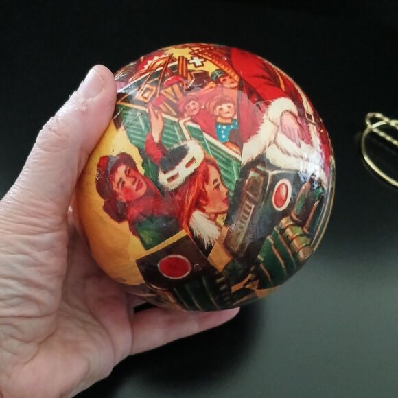 Vintage 5" Round Santa Claus Paper Mache Ball Christmas Ornament St. Nick Decor - Picture 6 of 10